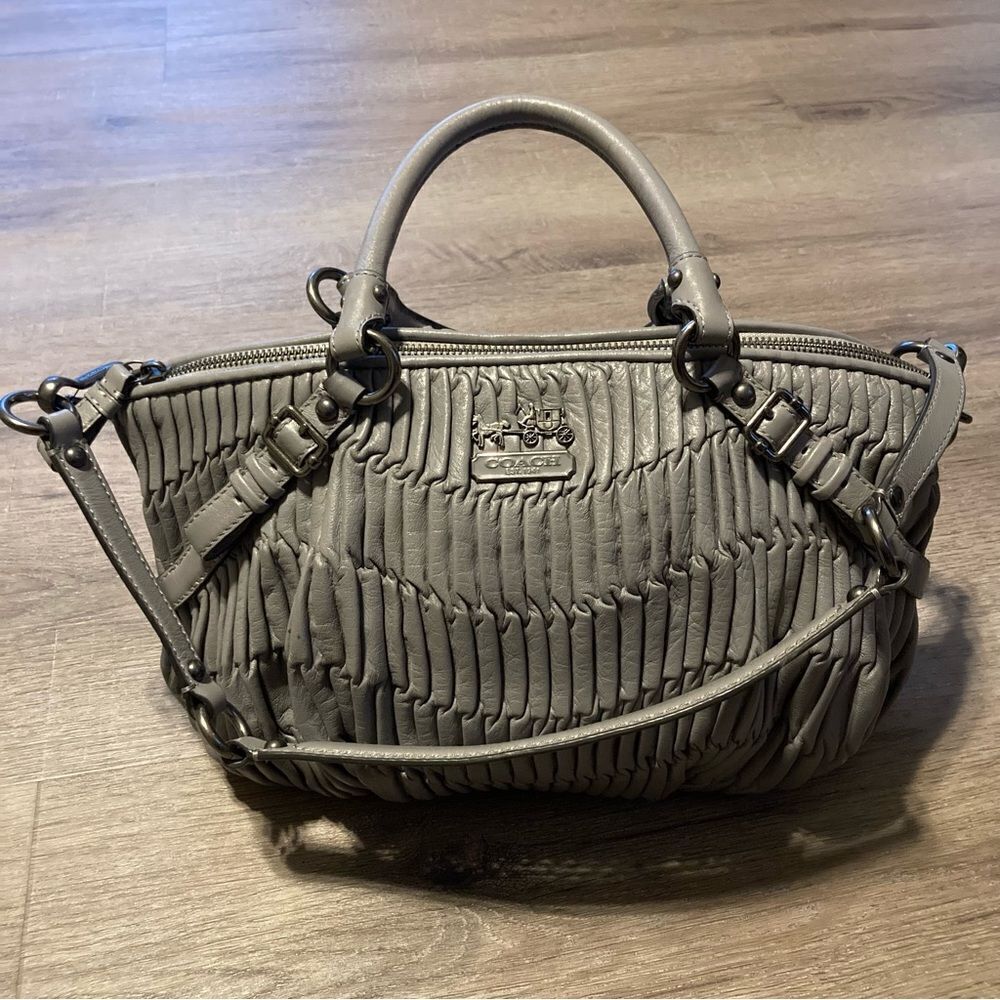 Coach Grey Leather Madison Gathered Sophia Satchel EUC